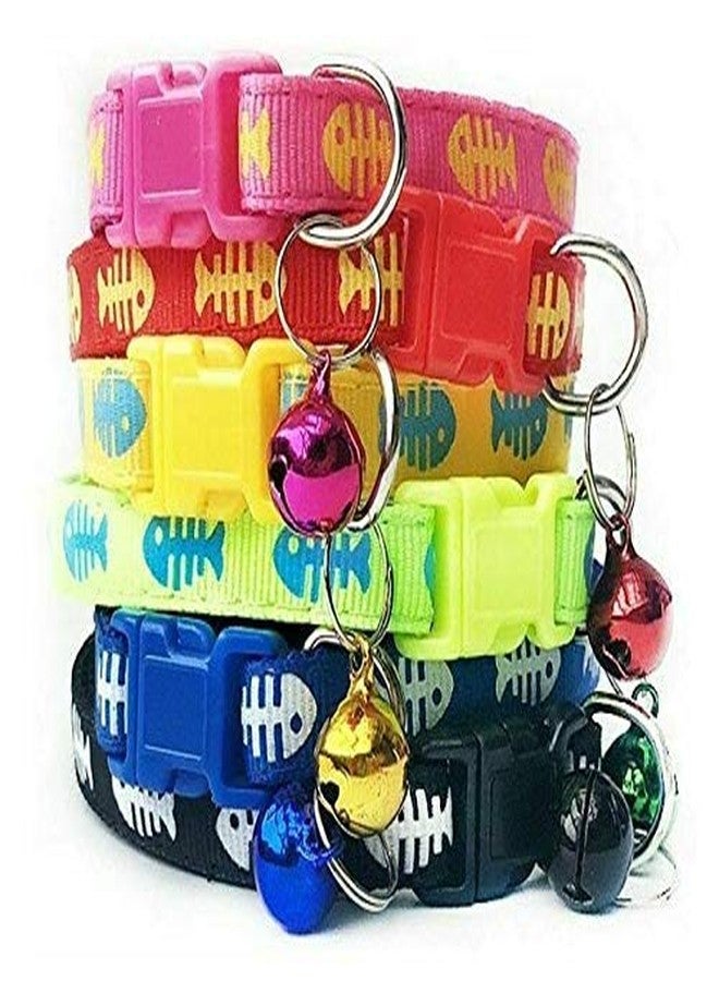 Pet Guard Fish Bone Print Adjustable Pet Collar Bell Small Pet Cat Dog Puppy Collars - Color May Vary ( Buy 1 Get 1 Free ) - Image 2